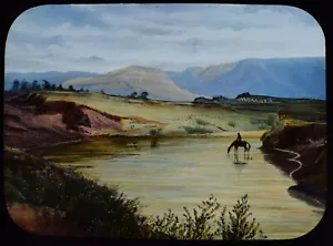 THE DRIFT AT NEWCASTLE C1890 ANTIQUE Magic Lantern Slide MAN AND HORSE - Picture 1 of 3