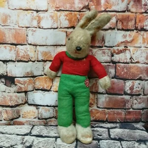 Antikspielzeug Hase Osterhase mit Hose + Pullover Glasaugen Strohfüllung 33 cm - Bild 1 von 12