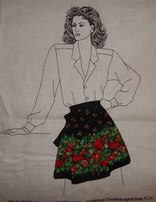 VIP Cardinals & Holly Christmas apron cut & sew fabric panel black floral bird - Image 1 of 4