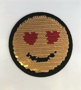 Flipping Sequin 5 pcs Smile Patch 3 1/4 inches Gold / Silver Heat Seal OR Sew On - Picture 1 of 4