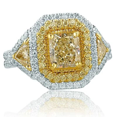 GIA Certified Radiant Brilliant Light Yellow Diamond 2.76 Ct Ring 18k White Gold - Image 1 of 4