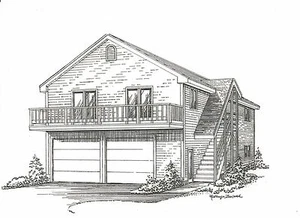 28 x 44 2 Car Garage Building Plans w/ 2nd Floor Open Loft Area & Exterior Stair - Picture 1 of 2