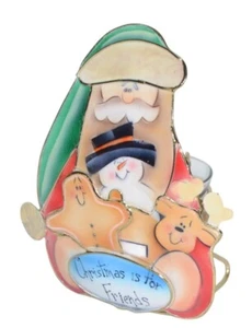 Vintage Holiday Kerzenhalter bemalt Capzi Muschel Weihnachten ist für Freunde Santa - Bild 1 von 7