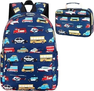 LEDAOU Kids School Backpack with Lunch Box - Cars, planes - Picture 1 of 5