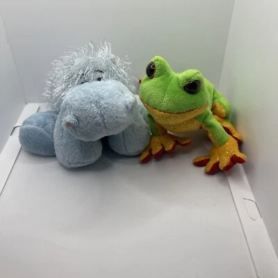 Vintage Hippo GANZ Webkinz HM009  And Green Tree Frog Plush Stuffed NO CODE - Image 1 of 4