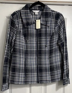Christopher & Banks Blazer Jacket Open Front Women's Med Blue Full Zip Tweed - Picture 1 of 12
