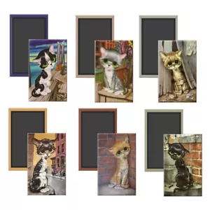 6 Pity Kitty Big Eye Cat Vintage Image Fridge Locker Magnets 2 x 3 Magnet - Picture 1 of 3