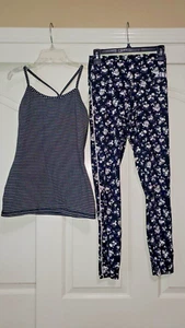 SMALL LuluLemon schwarz weiß gestreiftes Tank Victoria's Secret geblümt Leggings Hose - Bild 1 von 7