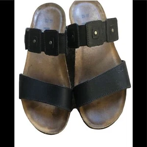 NAOT Footwear Ashley Wedge Black Festival Sandal Slide Double Strap 37/6 Leather - Picture 1 of 5