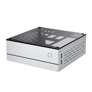 Chasis de computadora de escritorio Mini-ITX HTPC A01 de aluminio (vidrio templado plateado) - Imagen 1 de 5