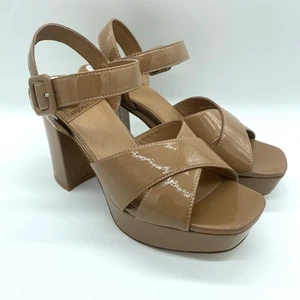 Jeffrey Campbell Women's size 7 Tan Patent Leather Strappy Chunky Platform Heel - Picture 1 of 9
