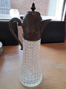 Vintage versilbertes und geschliffenes Glas weinrot Krug 12 cm hoch - Bild 1 von 11
