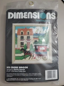 De colección 1992 Dimensiones Wysocki Needlepoint Kit 7144 Ice Cream Wagon 5x5 12 Mallas - Imagen 1 de 2