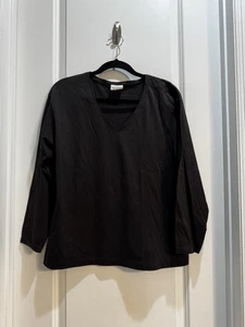 "Camiseta de colección LL Bean marrón cuello en V manga larga grande axila a axila 20"" algodón" - Imagen 1 de 7