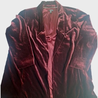 Eileen Fisher Silk Blend Long Sleeve Velvet Open Front Blazer Jacket Red 3X Plus - Image 1 of 4
