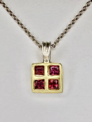 Robin Rotenier Silver & 18K Gold Pendant with Rhodolite Garnets on 16” Chain - Image 1 of 4