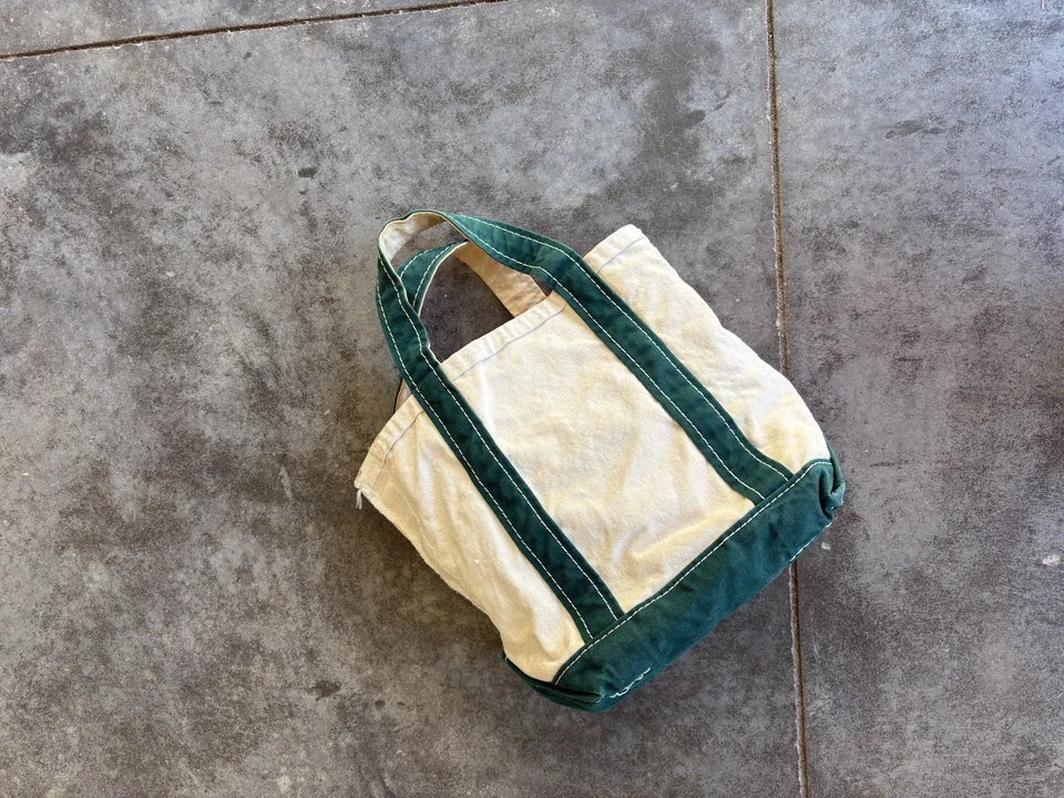Vintage L.L. Bean Boat And Tote Mini Green And Cream Bag - Image 1 of 4