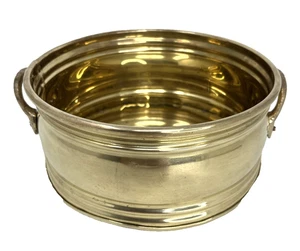 Piccola fioriera vintage in ottone massiccio rotonda 7" x 3" cache pot con manici - Foto 1 di 8