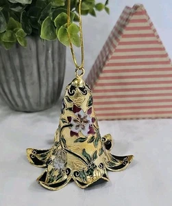 Goldtone Vtg Cloisonne Enamel Floral Flower Bell Ornament With Box *READ - Picture 1 of 16