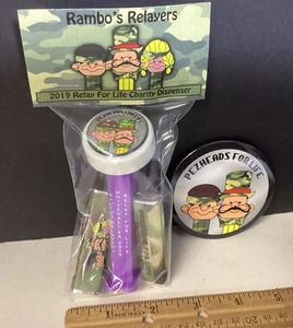 Pez Rambo Relayers For Life Charity Dispenser Limited Edition 2019 + Pin - Imagen 1 de 3