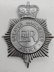 Antikes veraltetes England UK Greater Manchester Police Queens Crown Helmabzeichen - Bild 1 von 8