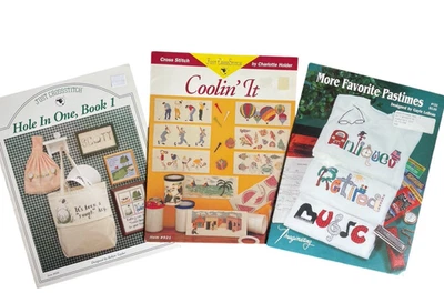 Lot of 3 Cross Stitch Leaflets Golfer's Alphabet Tennis Golf Baseball Pastimes - Image 1 of 4