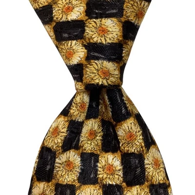 ERMENEGILDO ZEGNA Men's 100% Silk Necktie ITALY Luxury FLORAL Yellow/Black EUC - Image 1 of 3