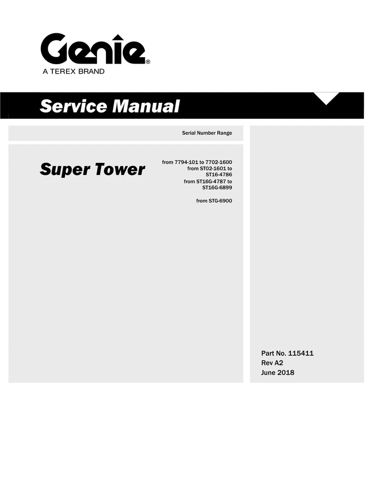 GENIE SUPERTOWER ST-20 and ST-25 Service Manual ON PAPER 115411 ST20 ST2 - Изображение 1 из 1