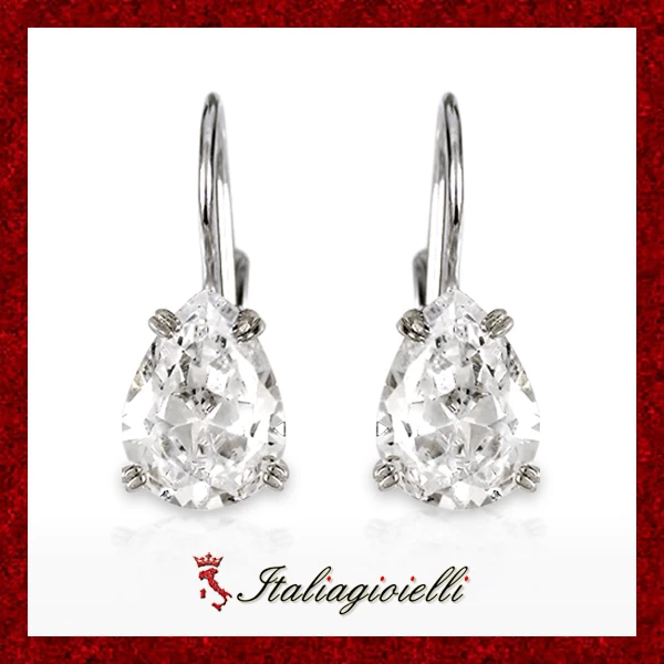 Orecchini Goccia in Argento 925 Rodiato Oro Bianco - Immagine 1 di 4