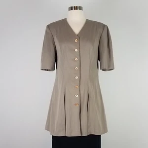 90's Vintage Beige Short Sleeved Button-Up Tunic by Promesse Medium - Picture 1 of 11