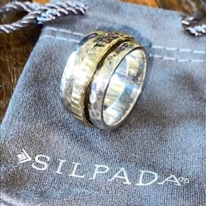 Silpada Sterling Silver 14k Gold Plated Spinner Cuff Ring Size 7 R1476 Retired