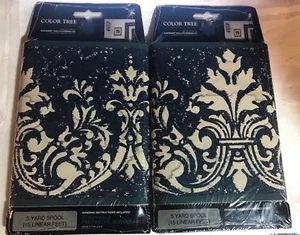 Color Tree Designs Navy Blue & Tan Distressed Look Wallpaper Border 2 Rolls NEW - Picture 1 of 2