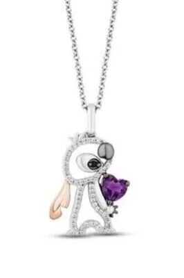 2 Ct Simulated Amethyst Cartoon Lilo & Stitch Pendant In 14k White Gold Plated - Image 1 of 3