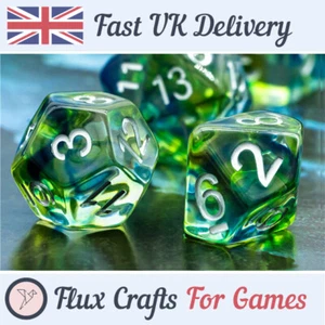 7pcs Clear Resin RPG Dice Set Smoke Swirl D20 DND for D&D Dungeons Flux Crafts