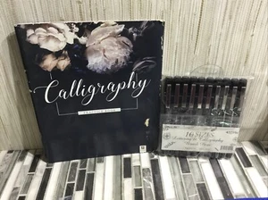Sunacme 10 Sizes Lettering And Calligraphy Brush Pens & Hinkler Practice Book - Picture 1 of 13