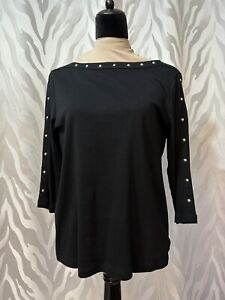 Karen Scott Women’s Stud Embellished Long Sleeve Black Top Size P/L