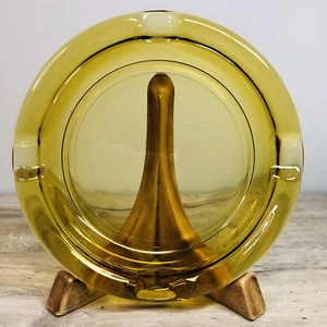VTG MCM 8" Amber Glass Round 4 Slot Ashtray - Cigar Cigarette Pipe Thick Heavy - Picture 1 of 6