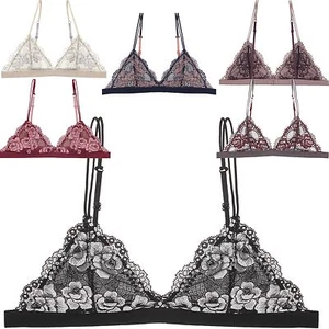Floral Lace Over Triangle Unpadd Bralette Bra Bustier Wireless Lingerie #2 - Picture 1 of 10