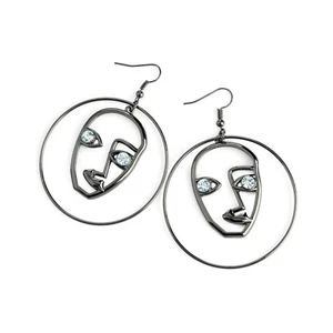 5cm Drop Earrings - Hematite Colour Crystal Face Design Round Earring - Picture 1 of 1