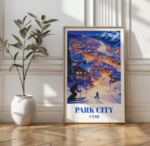 Park City Utah Travel Poster, Winter Ski Destination Wall Art Print - Picture 1 of 9