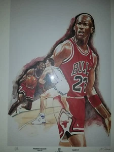 Hornets Lithograph Michael Jordan Bulls Signed LE #1 Winford Galmon artist - Picture 1 of 2