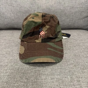 NWT POLO RALPH LAUREN Cotton Chino USA Flag Pony Camo Baseball Hat Cap Strapback - Picture 1 of 6