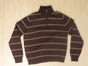 J Crew Two Toned Brown Striped Merino Wool Sweater Men Large 1/4 Zip Long Sleeve - Picture 1 of 3