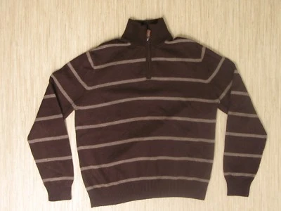J Crew Two Toned Brown Striped Merino Wool Sweater Men Large 1/4 Zip Long Sleeve - Image 1 of 3