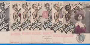 Kompletter französischer Satz 7 alte farbige Postkarten, Sieben Todsünden, Dämon Krampus - Bild 1 von 5