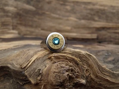 Anillo de bala de acero inoxidable con carcasa de 44 Mag. Cristal de cristal opcional Foto 1 de 4