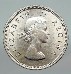 1955 SOUTH AFRICA Old Queen Elizabeth II VINTAGE Silver 2 Shilling Coin i91215 - Picture 1 of 3