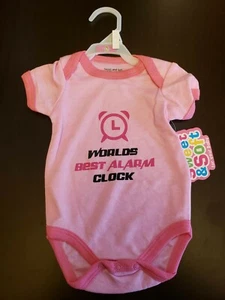 GIRLS INFANT SWEET & SOFT WORLD'S BEST ALARM CLOCK PINK SIZE 3-6 MONTHS BODYSUIT - Picture 1 of 7