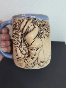 Vintage Mug Golfing 3D Made In Oregon Handmade Stoneware Signed N.A. Eastman - Picture 1 of 10