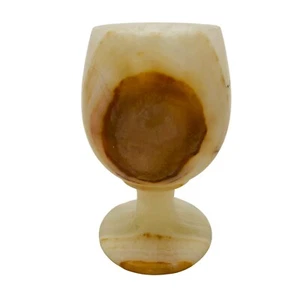 Vintage Onyx Marble Goblet Cup Wine Glass Cream Brown 5"H Ornament Birthday Gift - Picture 1 of 6